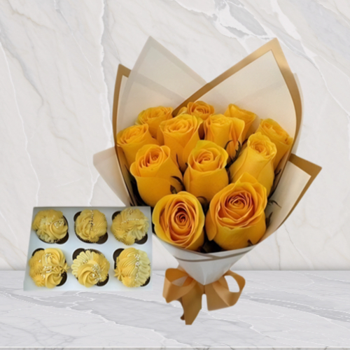 Ramillete + cupcakes Amanecer Dorado